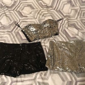 2 pair of shorts and a bralette